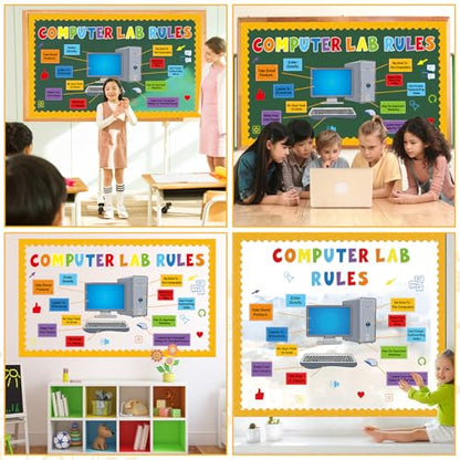 Computer Lab Rules Bulletin Board Decoration Set Science Classroom Decoration Computer Motivational Paper Cutouts for Back to School Home Wall Door Party Supplies - style: Computer lab
