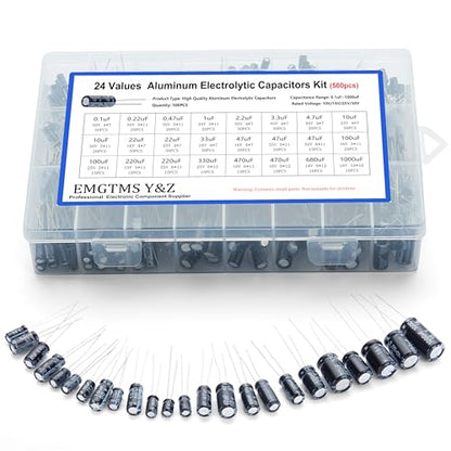 500pcs 24-Value Aluminum Electrolytic Capacitors Assortment Kit