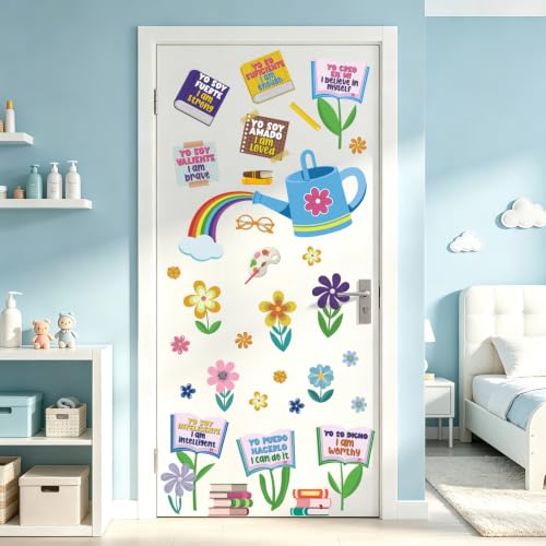LHIUEM Positive Self-Affirmations Wall Sticker Boho Flower Book Wall Decal - color: Book