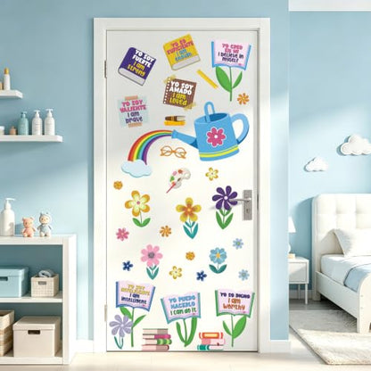 LHIUEM Positive Self-Affirmations Wall Sticker Boho Flower Book Wall Decal - color: Book