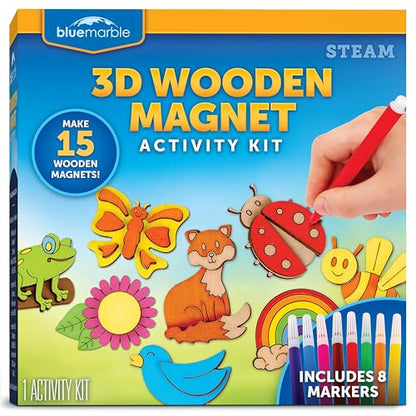 Blue Marble Wooden Magnet Painting Craft Kit with 15 Nature Designs
