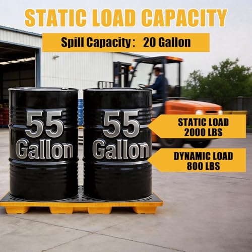 ATOLS 2 Drum Spill Containment Platform, 48x24x24 Inch, 2000 lbs Capacity, 20 Gal Sump, Heavy-Duty Plastic Pallet, 2 Drum Capacity for 55 Gallon Drum, Garage & Industrial Storage