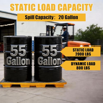 ATOLS 2 Drum Spill Containment Platform, 48x24x24 Inch, 2000 lbs Capacity, 20 Gal Sump, Heavy-Duty Plastic Pallet, 2 Drum Capacity for 55 Gallon Drum, Garage & Industrial Storage
