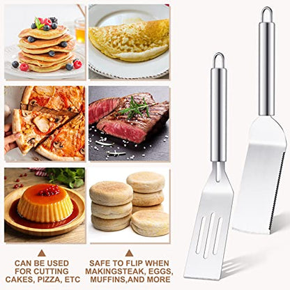 Yaomiao 4 Pcs Small Stainless Steel Spatula 10 x 2 Inch Flat Slotted Turner