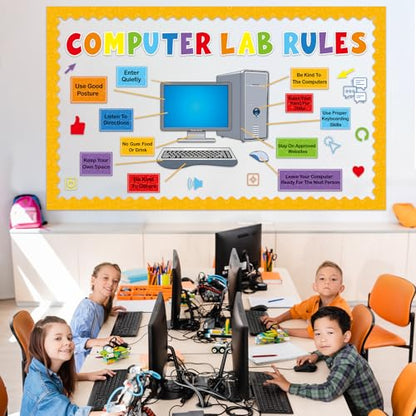 Computer Lab Rules Bulletin Board Decoration Set Science Classroom Decoration Computer Motivational Paper Cutouts for Back to School Home Wall Door Party Supplies - style: Computer lab