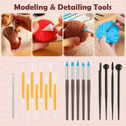 52PCS Pottery Tools Kit for Sculpting, Ceramic Tools, Clay Carving Tools for Polymer Clay, Modeling, Trimming, Molding, Shaping, Pottery Kiln, Arts Crafts Supplies, Adults, Students, Beginners, Pros - color: 52PCS
