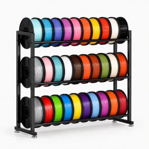 3-Tier 3D Filament Storage Rack, Filament Organizer for 3D Printing, Metal Spool Shelf for PLA, ABS, TPU Filament Storage, Heavy Duty Filament Spool Holder for 3D Printing Studio, Office Workshop - size: 3-Tier