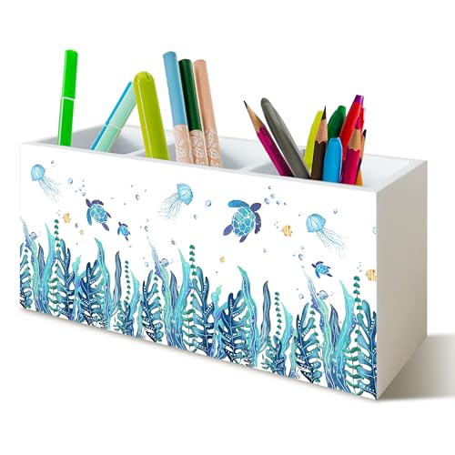 Sea Turtle Pen Holder Decor, Sea Turtles Gifts for Women Home Office Desk, Beach Coastal Office Decor Turtle Makeup Brush Toothbrush Holder Organizer for Bathroom Home Desk Accessories - color: Turtle