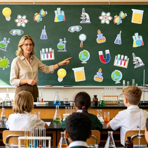 45Pcs Science Cutouts Scientist Bulletin Board Set Science Project Board Decor Chemistry Laboratory Paper Cutouts for Classroom School Wall Decoration