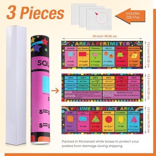Pasimy 3 Pack Math Posters Mathematics Educational Banners Decor Math Bulletin Board Charts Mathematics Posters Wall Decor for Elementary Middle School Classroom Decorations(Geometry) - style: Geometry
