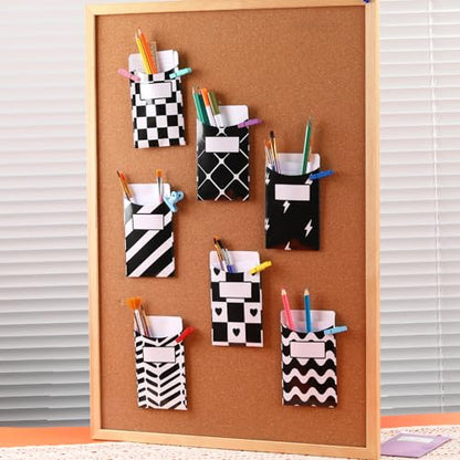 50 Pcs Black & White Classroom Jobs Bulletin Board Pocket Chart Set 10 Unique Designs Library Pockets 3.5x5 Inches Card Stock Envelopes with Adhesive Dots for Back to School Classroom - color: Black N White, size: 3.5x5 IN - 50 Count