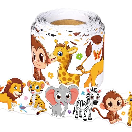 Jungle Animals Bulletin Board Border, 65.6Ft Cute Animal Theme Border for Bulletin Board Jungle Animals Rolled Border Trim for School Classroom Office Chalkboard Whiteboard Wall Decor - style: Animals