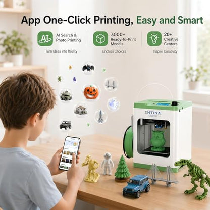 Entina Tina2S 3D Printer for Kids & Beginners, Fully Assembled Mini 3D Printer with Auto Leveling, Easy Setup, WiFi & App Control, Huge Model Library, Heated Spring Steel Build Plate for Home & School - color: Green