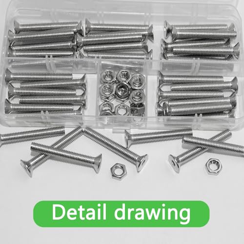 M5x35mm Countersunk Hex Screws Set - 40PCS Bolts + 20PCS Nuts + Allen Wrench, Stainless Steel Flat Head Socket Screws for Furniture & DIY - size: M5x12mm-60Pcs