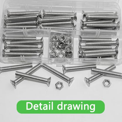 M5x35mm Countersunk Hex Screws Set - 40PCS Bolts + 20PCS Nuts + Allen Wrench, Stainless Steel Flat Head Socket Screws for Furniture & DIY - size: M5x12mm-60Pcs