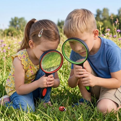 SenseYo 10X Handheld Magnifying Glass 9 Inch Large Reading Magnifier with Scratch Resistant Glass Lens for Kids Seniors Hobby Nature Exploration Scientific Activities (Red) - color: Red 1pcs