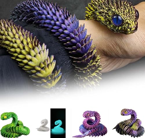 3D Printed Animals Set 3D Printed Snake Toys 3D Printed Articulated Flexible Fidget Toy 3D Printed Animals Exquisite Cute Pet Toy Children/Adults Fidget Toys (Purple & Gold, 23.6) - color: Purple & Gold, size: 23.6