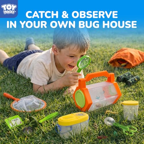 TOY Life Kids Explorer Bug Catcher Kit with Safari Costume, Binoculars Kids Outdoor Toys, Bug Toys, Butterfly Net, Camping Set Outdoor Activities Adventure Kit Nature Exploration Gifts Kid Ages 3-12 - style: 25 PCS Dress-Up Explorer Set - Orange
