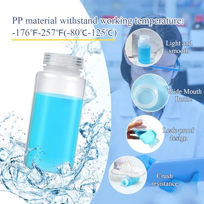 Hoolerry 36 Pcs 16oz 500ml Plastic Sample Bottles Laboratory Grade Polypropylene Wide Mouth Reagent Bottles Clear Liquids Storage Containers with Lids Leak Proof Containers for Lab Classroom - size: 16oz/ 500ml