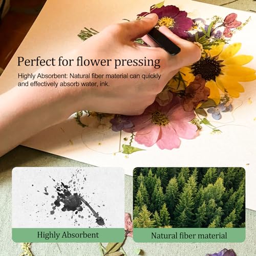 Blotting Paper for Flower Press, 20 Sheets Highly Absorbent and Reusable Blotter Paper for Flower Press Paper Craft 9 x 9 inch