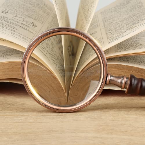 10X Handheld Magnifying Glass Vintage Reading Magnifier with Wooden Handle