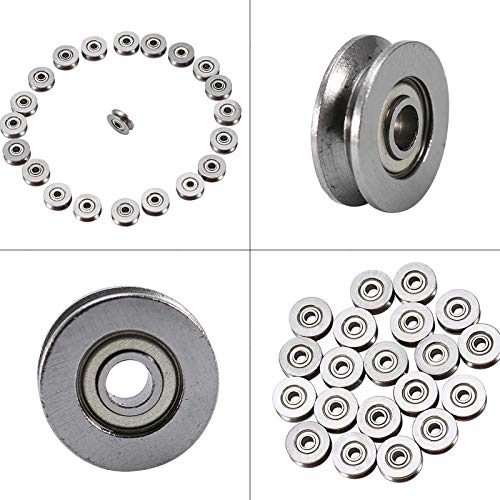 V Bearing, Small Grooved Bearing Pulleys 3x12x4mm, V Track Wheels, Small Fixed Pulley Bulk, V623zz Carbon Steel Replacement for Rail Track Linear Motion System, 20pcs