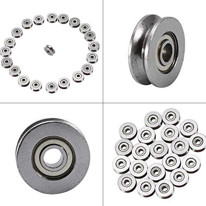 V Bearing, Small Grooved Bearing Pulleys 3x12x4mm, V Track Wheels, Small Fixed Pulley Bulk, V623zz Carbon Steel Replacement for Rail Track Linear Motion System, 20pcs
