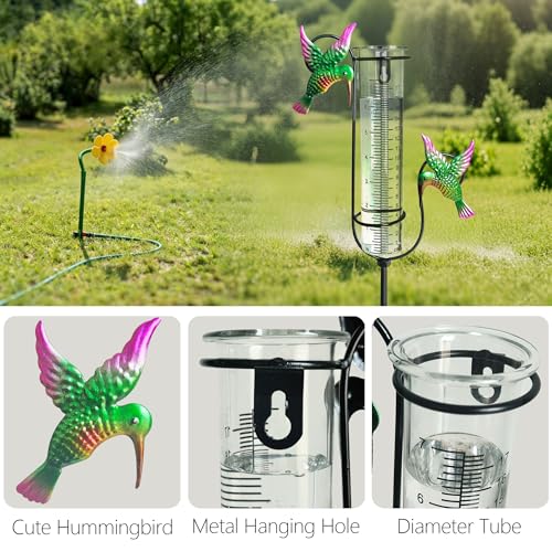 Rain Gauge Outdoor with Thermometer, Accurate & Easy to Read - color: Hummingbird