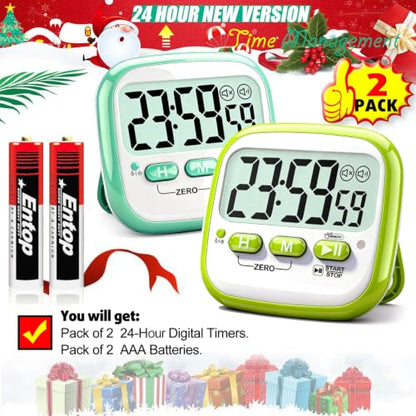 Antonki 2 Pack Classroom Timers for Kids Teachers, Magnetic Countdown Digital Kitchen Timer for Cooking, Study, Exercise, Games, Time Mangement - Loud/Silent Mode - Battery Included - color: Classic Lime Green + Mint Green