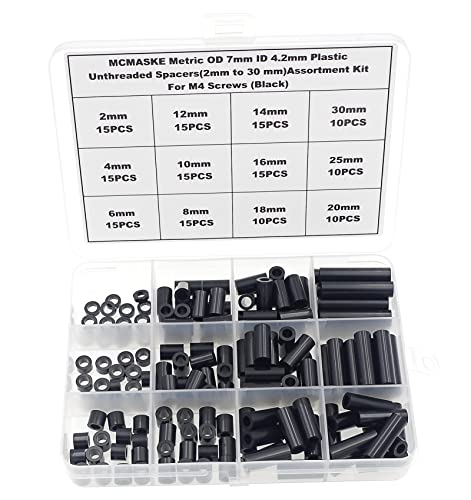 160PCS OD7mm ID4.2mm Black ABS Unthreaded Spacer Kit for M4 Screws - size: OD 7mm ID 4.2mm