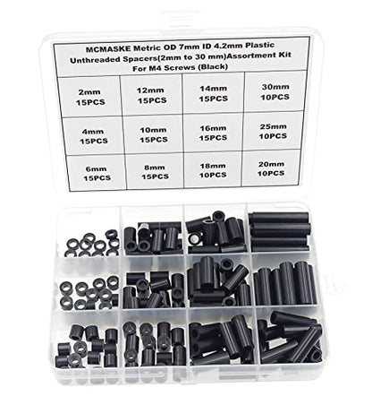 160PCS OD7mm ID4.2mm Black ABS Unthreaded Spacer Kit for M4 Screws - size: OD 7mm ID 4.2mm