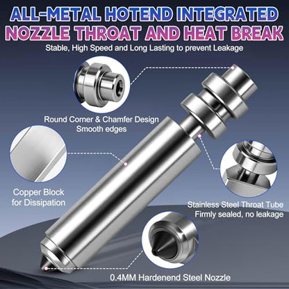 4PCS 0.4MM Kobra X Nozzles Kit for Anycubic Kobra X/Kobra 4, Hardened Steel Nozzle Quick-Swap Integrated Hotend, High Temp High Speed Printing 600mm/s, with Silcone Cover Nozzle Brush Cleaning Needles - color: 47PCS