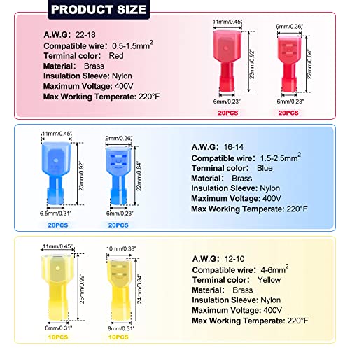 Twidec/100PCS Nylon Spade Connector Kit 22-10AWG Male Female Wire Connector - color: 100PCS