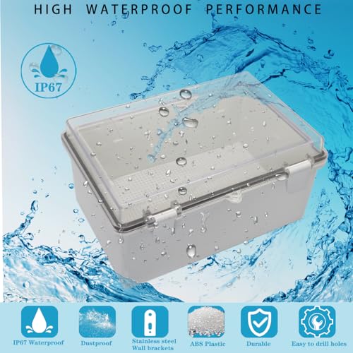 Waterproof Outdoor Electrical Box Junction Box Weatherproof IP67 ABS Plastic Enclosure Switch Router Project Box with Mounting Plate with Wall Bracket 2 Cable Glands Clear 11.4"x7.5"x5.5" - color: Clear, size: 11.4" x 7.5" x 5.5" 1pc