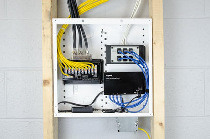 Legrand - OnQ 14 Inch Structured Wiring Enclosure with Hinged Door, Large Wire Openings & Extra Knockouts - Glossy White, EN1450 - size: 14 inch