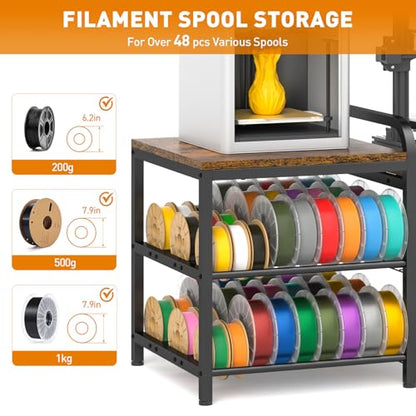 Dual‑Zoned 3D Printer Table with Filament Storage&AMS System Storage Shelf.