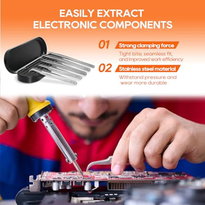TOWOT Precision Tweezers, 5 PCS Stainless Steel, Non-Magnetic, Heat Resistant, Curved, Jewelry, Electronics, Craft, Soldering, Experimental Work - size: 140mm,135mm,120mm,110mm,116mm