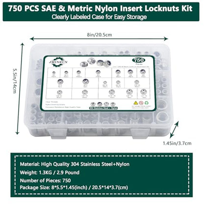 SAE & Metric Nylon Insert Lock Nuts Kit (750Pcs), Lock Nuts Assortment Kit - color: SAE & Metric 750PCS