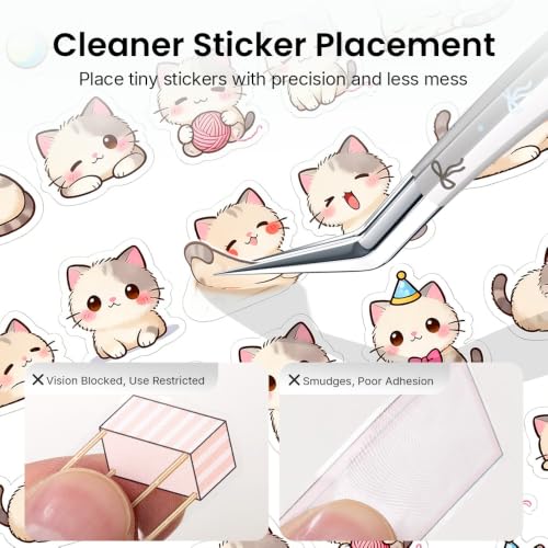 Craft Tweezers, Precision Tweezer with Leather Pouch for Stickers - color: Silver