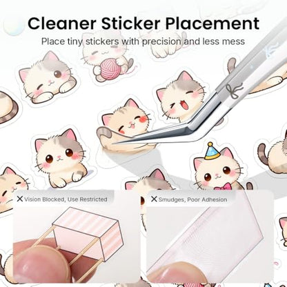 Craft Tweezers, Precision Tweezer with Leather Pouch for Stickers - color: Silver