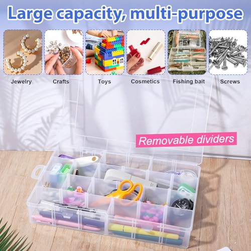 3 Pcs Large 24 Grids Plastic Organizer Box, Small Parts Organizer Box Grids Clear Plastic Organizers Boxs with Adjustable Dividers, BeadOrganizer, Craft Organizers and Storage