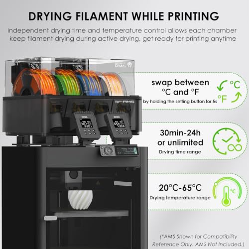 【EIBOS Official】3D Printer Filament Dryer Dyas, AMS Heater Upgrade for Bambu Lab AMS, Dry While Printing, 2 Independent Chambers, Auto-Venting, Power-Saving, Storage Box, for 4 Spools Nylon, PLA, PETG - size: 2 Chambers