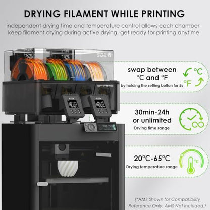 【EIBOS Official】3D Printer Filament Dryer Dyas, AMS Heater Upgrade for Bambu Lab AMS, Dry While Printing, 2 Independent Chambers, Auto-Venting, Power-Saving, Storage Box, for 4 Spools Nylon, PLA, PETG - size: 2 Chambers