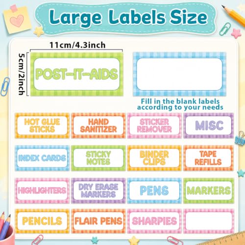 54Pcs Classroom Toolbox Labels Classroom Decoration Self-Adhesive Colorful Plaids Toolbox Sticker Pastel Tool Box Storage Decal Colorful Organizer Container Decor for Back to School Teacher Supplies - style: Colorful Plaids