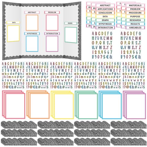 Colarr 98 Pcs Composition Pastel Science Fair Board Supplies 60 Trim Scalloped Poster Boards 24 Presentation Subtitles 6 Self Adhesive Project Titles 8 Letter Sticker for Classroom Display - style: Composition