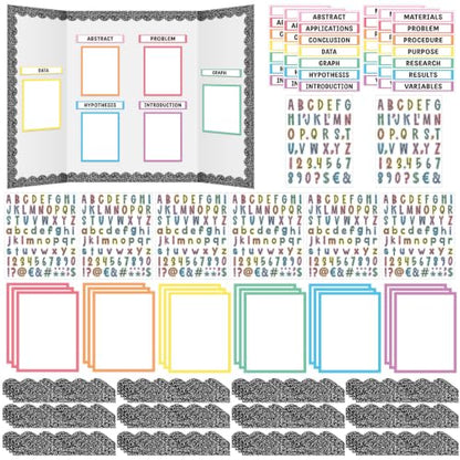 Colarr 98 Pcs Composition Pastel Science Fair Board Supplies 60 Trim Scalloped Poster Boards 24 Presentation Subtitles 6 Self Adhesive Project Titles 8 Letter Sticker for Classroom Display - style: Composition