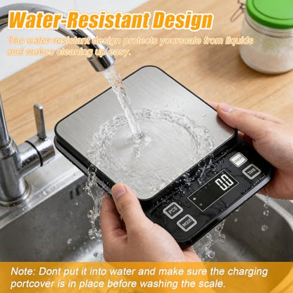 Waterproof Kitchen Scale, 10kg/22lb Food Scale Precisely Measures Grams and Ounces for Baking and Cooking, Stainless Stee Digital Scale with Backlight for Food - style: Rechargeable / 22lbs