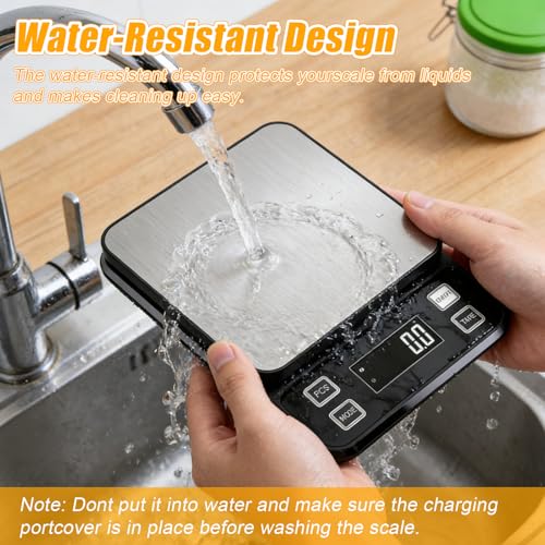 Waterproof Kitchen Scale, 5kg/11lb Food Scale Precisely Measures Grams and Ounces for Baking and Cooking, Stainless Stee Digital Scale with LCD Display Backlight for Food - style: Battery / 11lbs