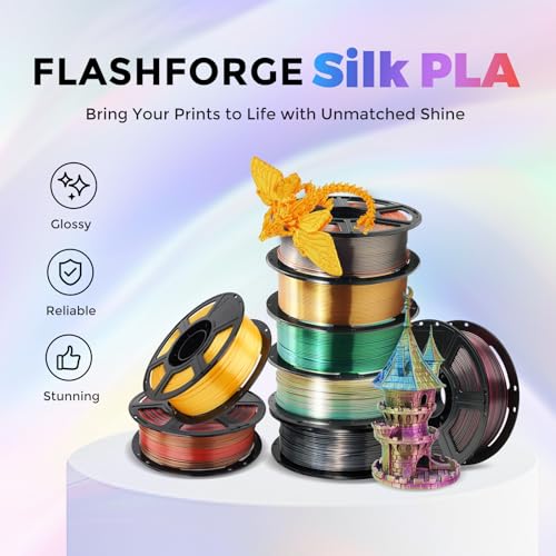 FLASHFORGE Silk Tri-Color Filament, Gold, Silver and Copper 3 in 1 Coextrusion Silk PLA Filament 1.75mm, 3D Printer Filament Color Change 1kg(2.2lbs) Spool, Dimensional Accuracy +/- 0.02mm - color: Gold, Silver and Copper 3 in 1
