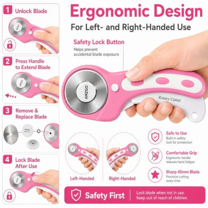 Rotary Cutter Set, 45mm Fabric Cutter - color: Pink